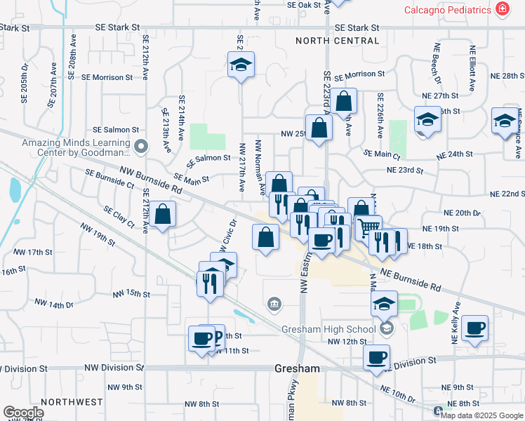 map of restaurants, bars, coffee shops, grocery stores, and more near 600 Northwest Fariss Road in Gresham