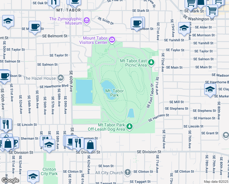 map of restaurants, bars, coffee shops, grocery stores, and more near Southeast Salmon Street in Portland