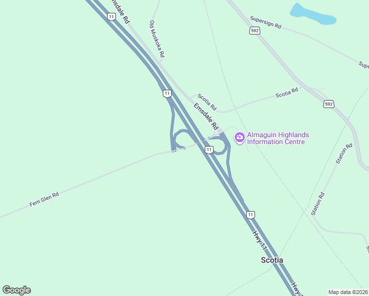map of restaurants, bars, coffee shops, grocery stores, and more near 146 Fern Glen Road in Emsdale