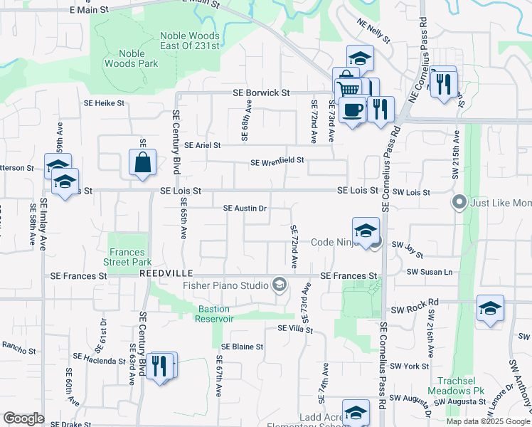 map of restaurants, bars, coffee shops, grocery stores, and more near 6984 Southeast Austin Drive in Hillsboro