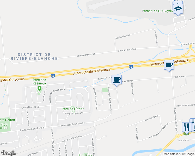 map of restaurants, bars, coffee shops, grocery stores, and more near 57 Rue Achille-Vanhée in Gatineau