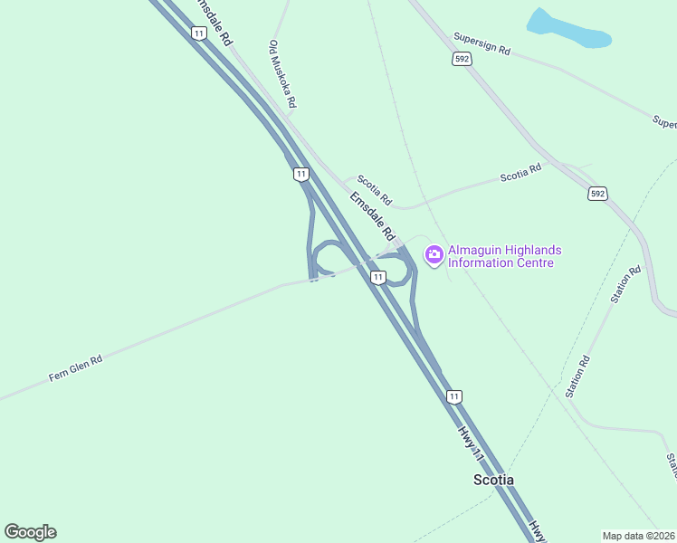 map of restaurants, bars, coffee shops, grocery stores, and more near 146 Fern Glen Road in Emsdale