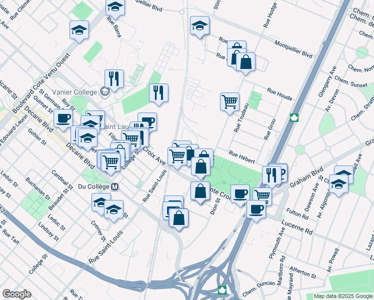 map of restaurants, bars, coffee shops, grocery stores, and more near in Montreal