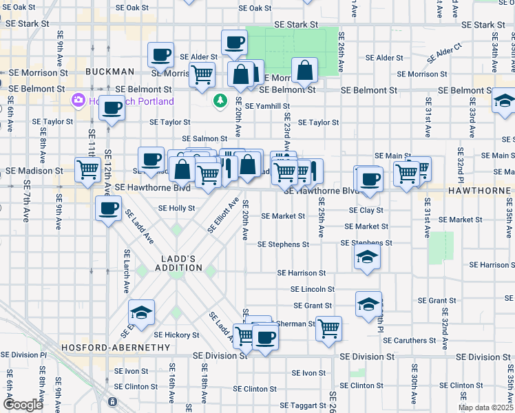 map of restaurants, bars, coffee shops, grocery stores, and more near in Portland