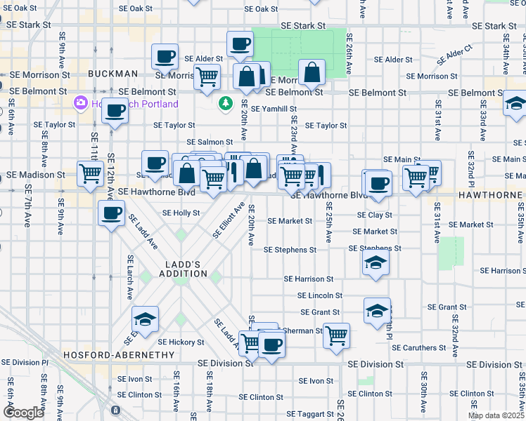 map of restaurants, bars, coffee shops, grocery stores, and more near in Portland