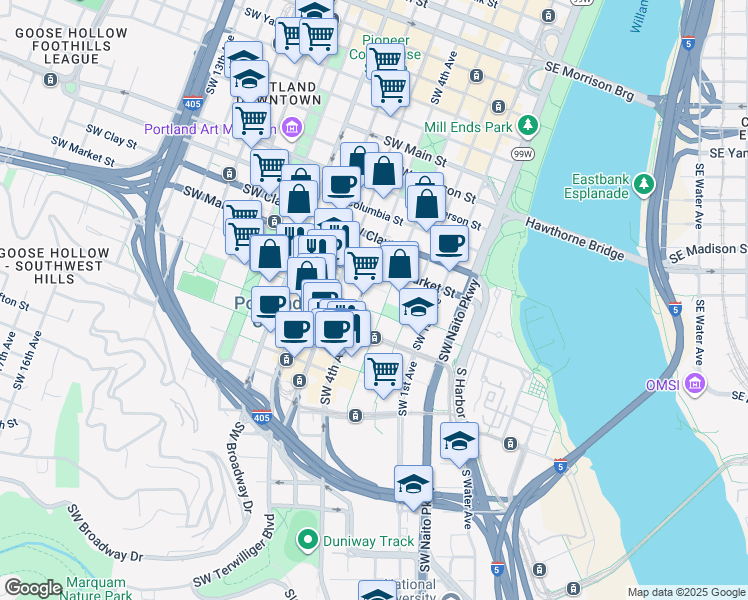 map of restaurants, bars, coffee shops, grocery stores, and more near in Portland