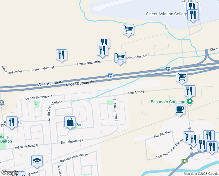 map of restaurants, bars, coffee shops, grocery stores, and more near 97 Rue Achille-Vanhée in Gatineau