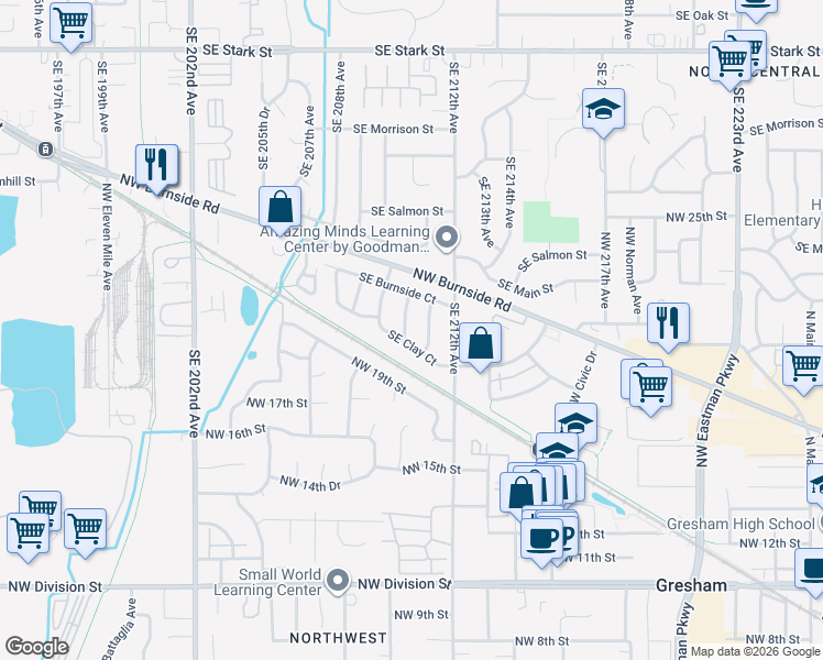 map of restaurants, bars, coffee shops, grocery stores, and more near 1520 Southeast 210th Avenue in Gresham