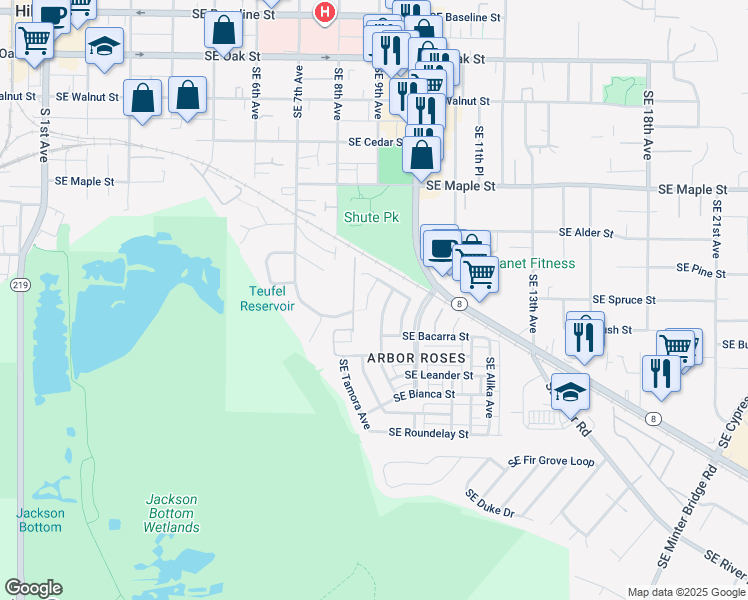 map of restaurants, bars, coffee shops, grocery stores, and more near 948 Southeast Marinette Avenue in Hillsboro