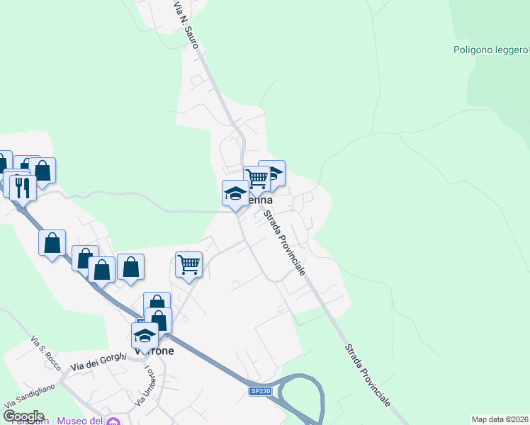 map of restaurants, bars, coffee shops, grocery stores, and more near 16 Strada Provinciale in Benna