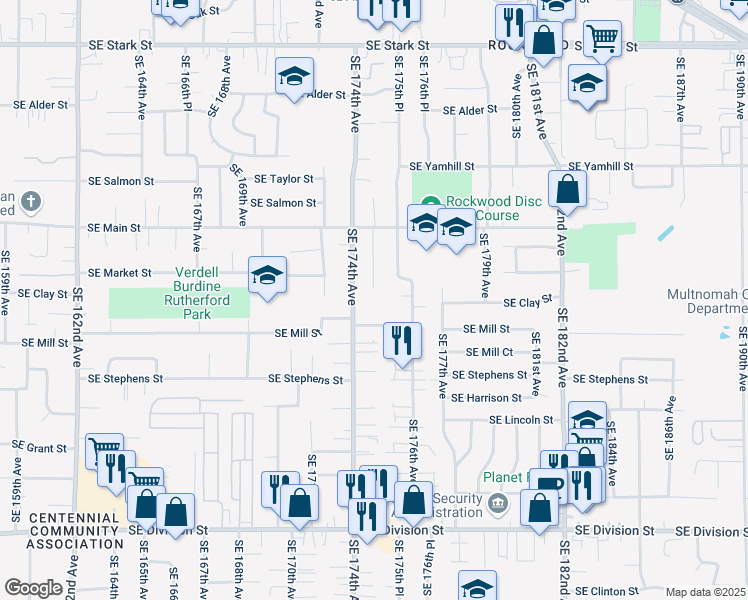 map of restaurants, bars, coffee shops, grocery stores, and more near 1522 Southeast 174th Avenue in Portland