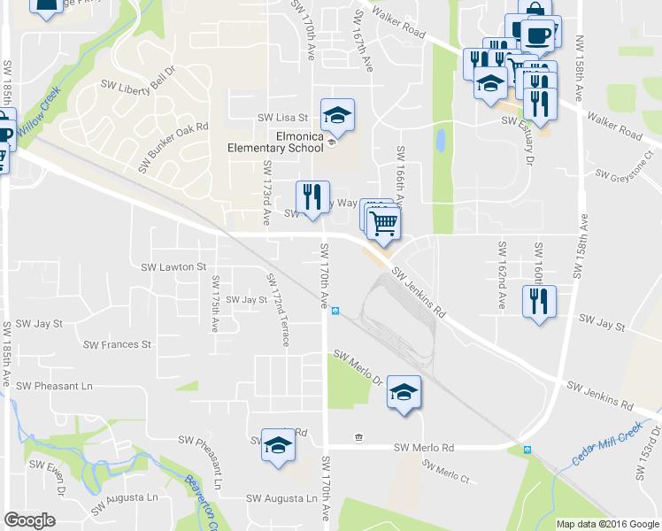 map of restaurants, bars, coffee shops, grocery stores, and more near 1010 Southwest 170th Avenue in Beaverton