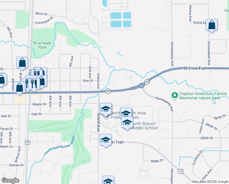 map of restaurants, bars, coffee shops, grocery stores, and more near 6901 Saint Croix Trail in North Branch