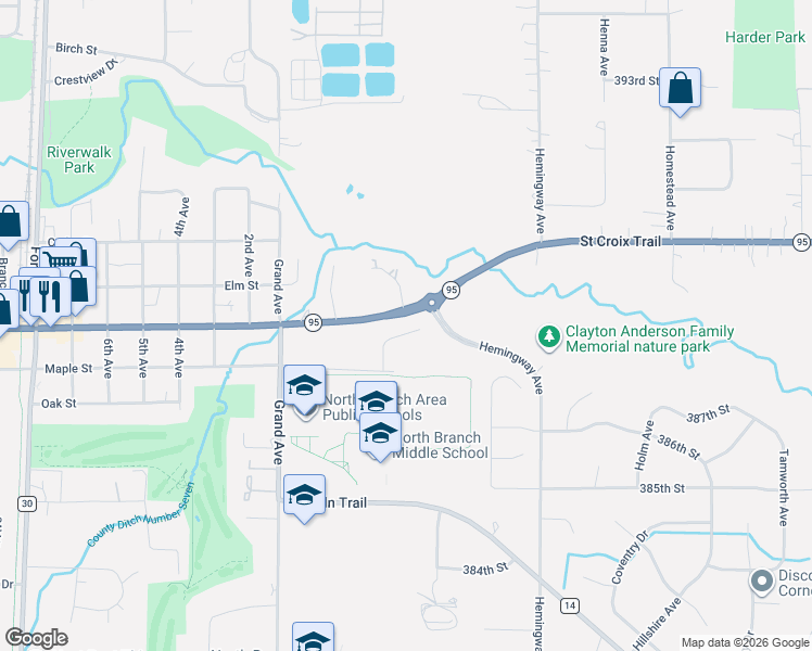 map of restaurants, bars, coffee shops, grocery stores, and more near 6901 Saint Croix Trail in North Branch