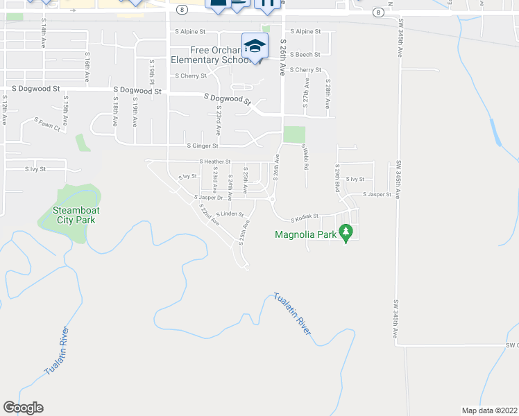 map of restaurants, bars, coffee shops, grocery stores, and more near 1116 South 25th Avenue in Cornelius
