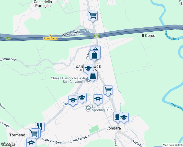 map of restaurants, bars, coffee shops, grocery stores, and more near 13 Strada del Tormeno in Vicenza