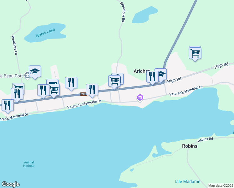 map of restaurants, bars, coffee shops, grocery stores, and more near 17 Conneys Lane in Arichat