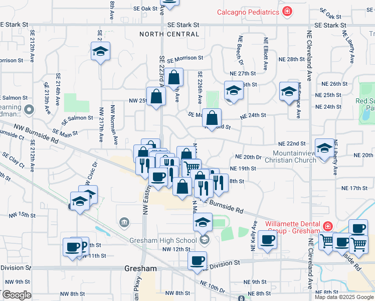 map of restaurants, bars, coffee shops, grocery stores, and more near 2030 Northwest Earl Court in Gresham