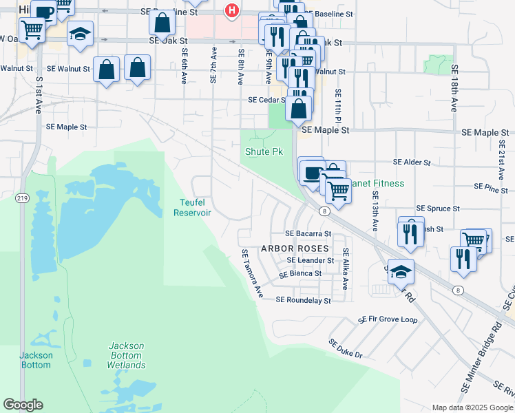 map of restaurants, bars, coffee shops, grocery stores, and more near 951 Southeast Marinette Avenue in Hillsboro