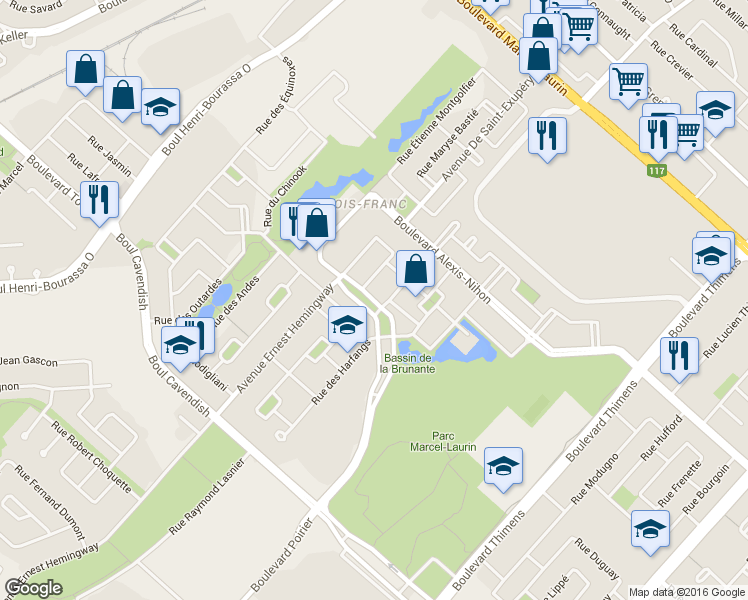 map of restaurants, bars, coffee shops, grocery stores, and more near 2580 Boulevard Poirier in Montréal