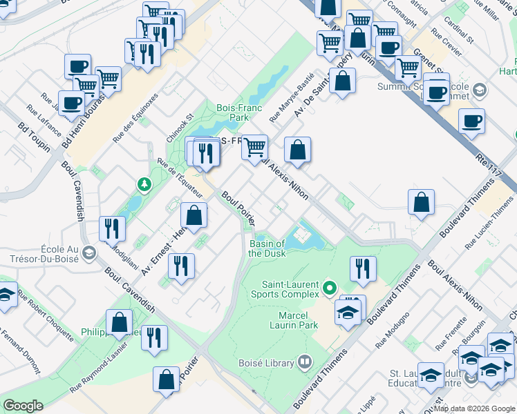 map of restaurants, bars, coffee shops, grocery stores, and more near 2446 Rue Charles-Darwin in Montréal