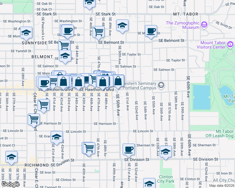 map of restaurants, bars, coffee shops, grocery stores, and more near in Portland