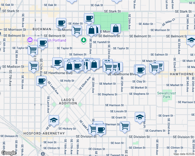 map of restaurants, bars, coffee shops, grocery stores, and more near in Portland