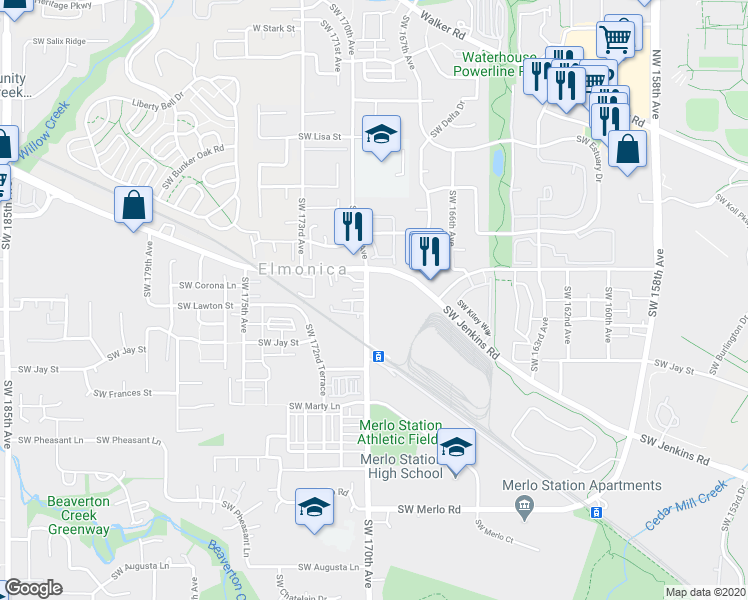 map of restaurants, bars, coffee shops, grocery stores, and more near 1010 Southwest 170th Avenue in Beaverton