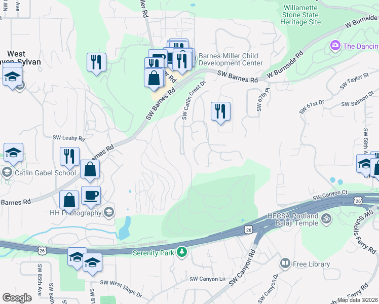 map of restaurants, bars, coffee shops, grocery stores, and more near 7255 Southwest Ascot Court in Portland