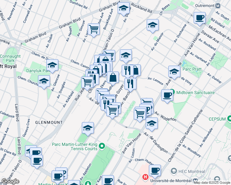 map of restaurants, bars, coffee shops, grocery stores, and more near 2715 Rue Goyer in Montréal