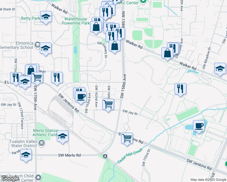 map of restaurants, bars, coffee shops, grocery stores, and more near 15951 Southwest Mortondale Lane in Beaverton