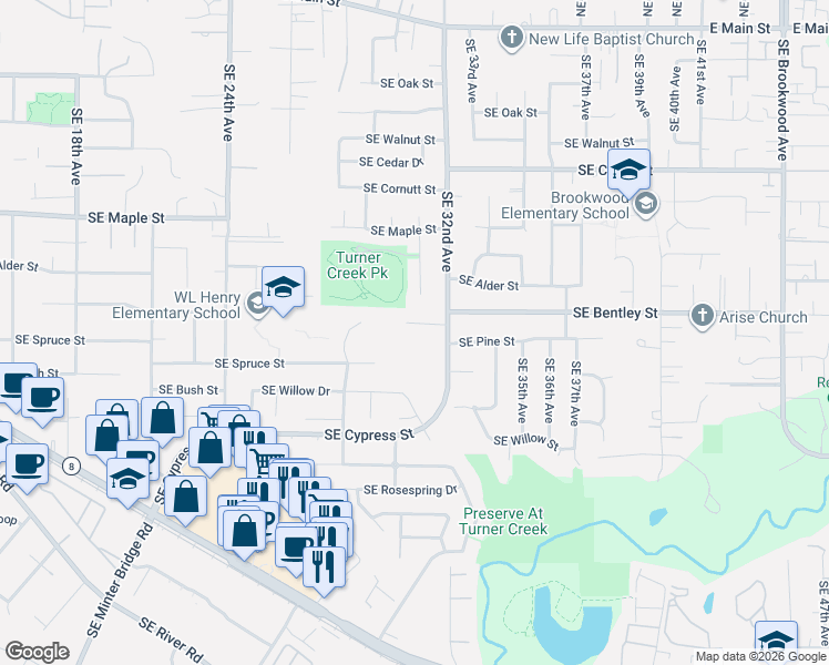 map of restaurants, bars, coffee shops, grocery stores, and more near 3088 Southeast Camwal Drive in Hillsboro