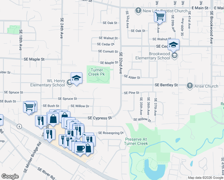map of restaurants, bars, coffee shops, grocery stores, and more near 3088 Southeast Camwal Drive in Hillsboro