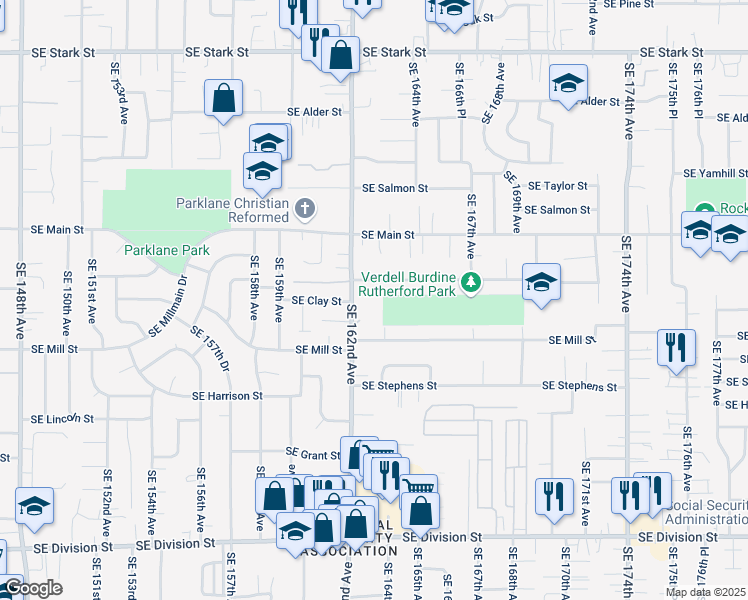 map of restaurants, bars, coffee shops, grocery stores, and more near 1640 Southeast 162nd Avenue in Portland