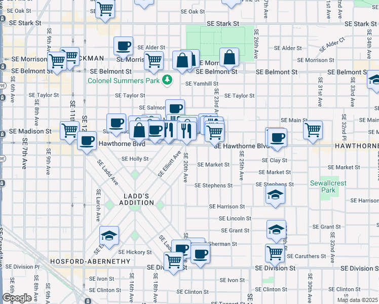 map of restaurants, bars, coffee shops, grocery stores, and more near in Portland