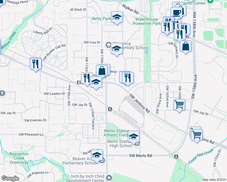 map of restaurants, bars, coffee shops, grocery stores, and more near 1010 Southwest 170th Avenue in Beaverton