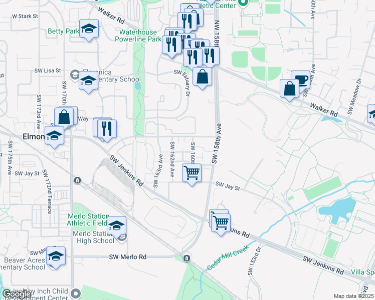 map of restaurants, bars, coffee shops, grocery stores, and more near 16035 Southwest Mason Lane in Beaverton