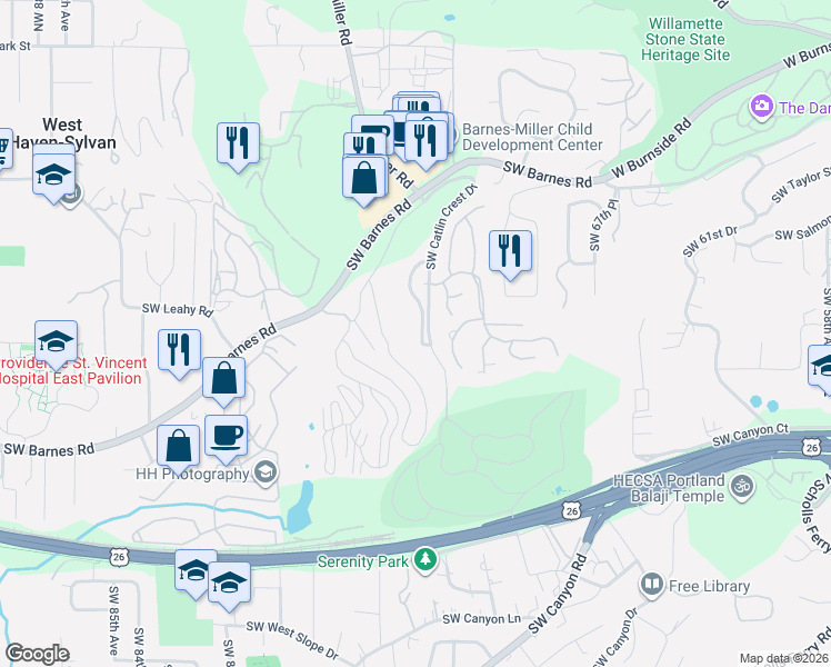 map of restaurants, bars, coffee shops, grocery stores, and more near 7255 Southwest Ascot Court in Portland
