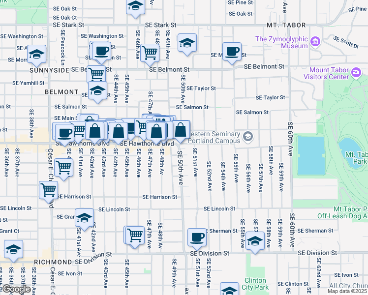 map of restaurants, bars, coffee shops, grocery stores, and more near in Portland