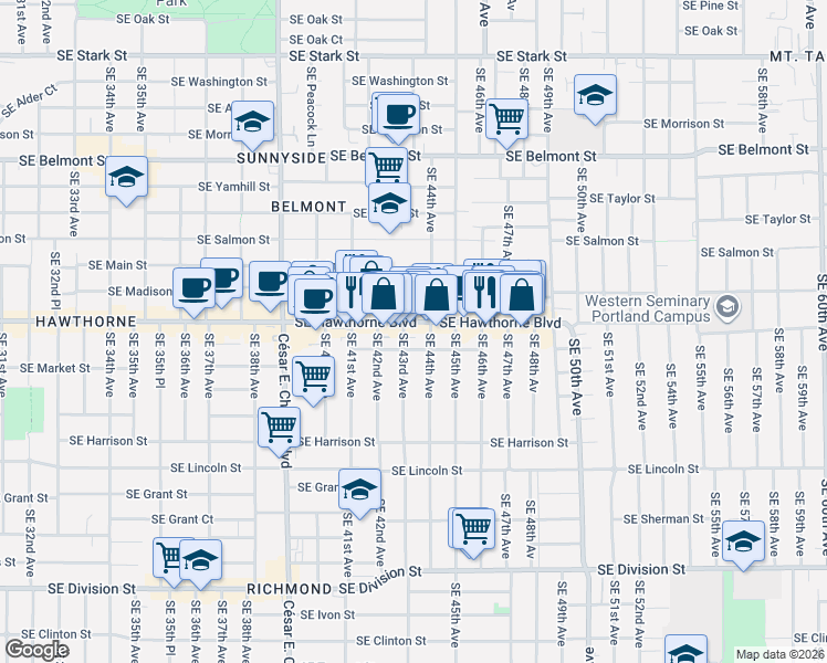 map of restaurants, bars, coffee shops, grocery stores, and more near in Portland