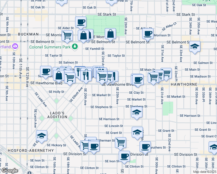 map of restaurants, bars, coffee shops, grocery stores, and more near in Portland