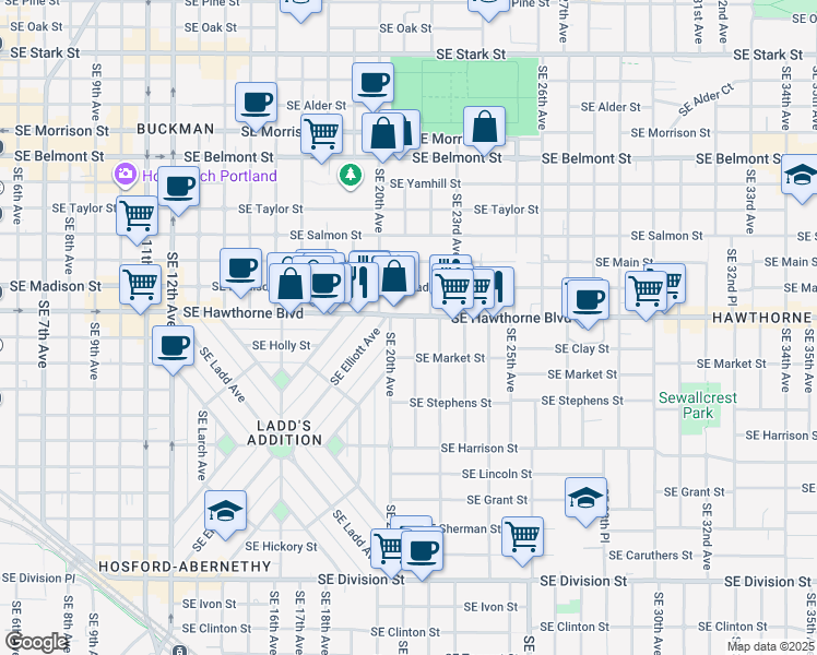 map of restaurants, bars, coffee shops, grocery stores, and more near in Portland