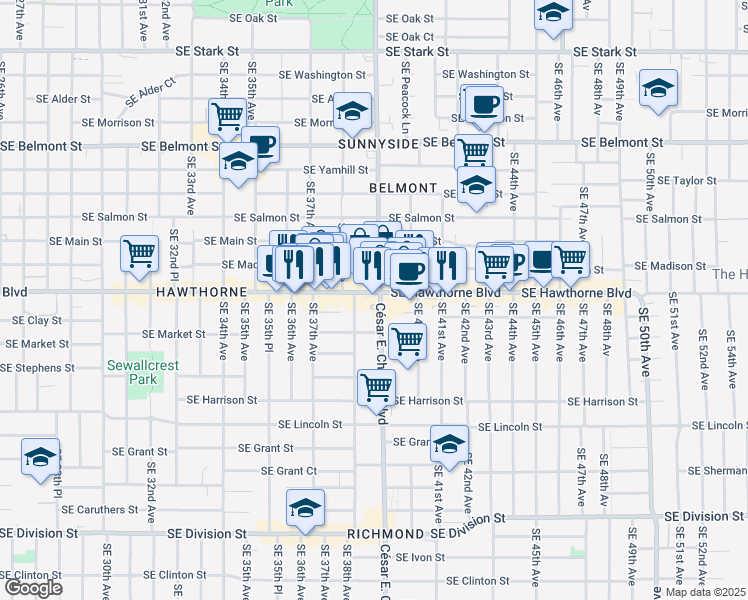 map of restaurants, bars, coffee shops, grocery stores, and more near in Portland