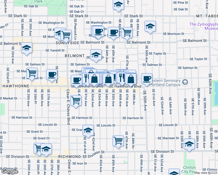 map of restaurants, bars, coffee shops, grocery stores, and more near in Portland