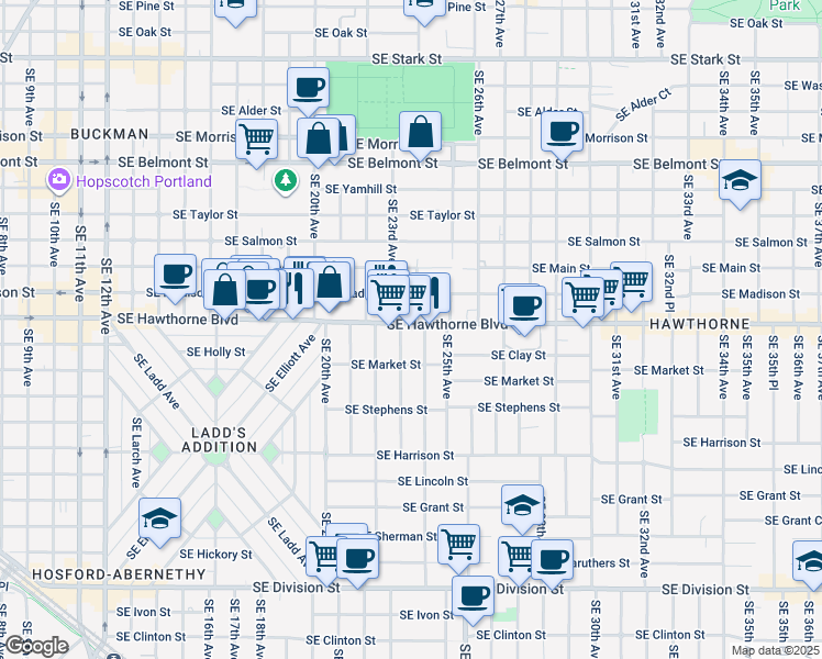 map of restaurants, bars, coffee shops, grocery stores, and more near in Portland