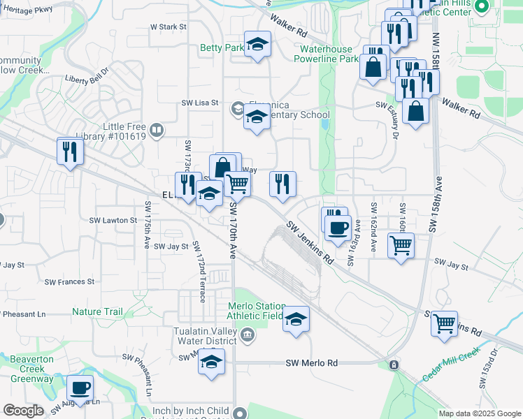 map of restaurants, bars, coffee shops, grocery stores, and more near 1130 Southwest 170th Avenue in Beaverton