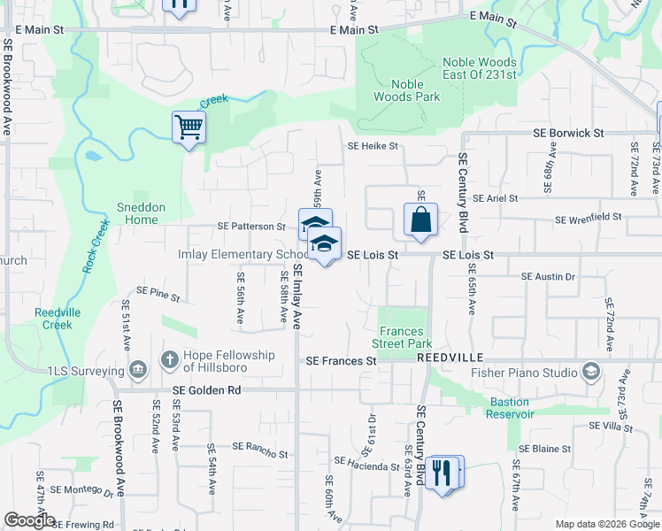 map of restaurants, bars, coffee shops, grocery stores, and more near 6066 Southeast Green Court in Hillsboro