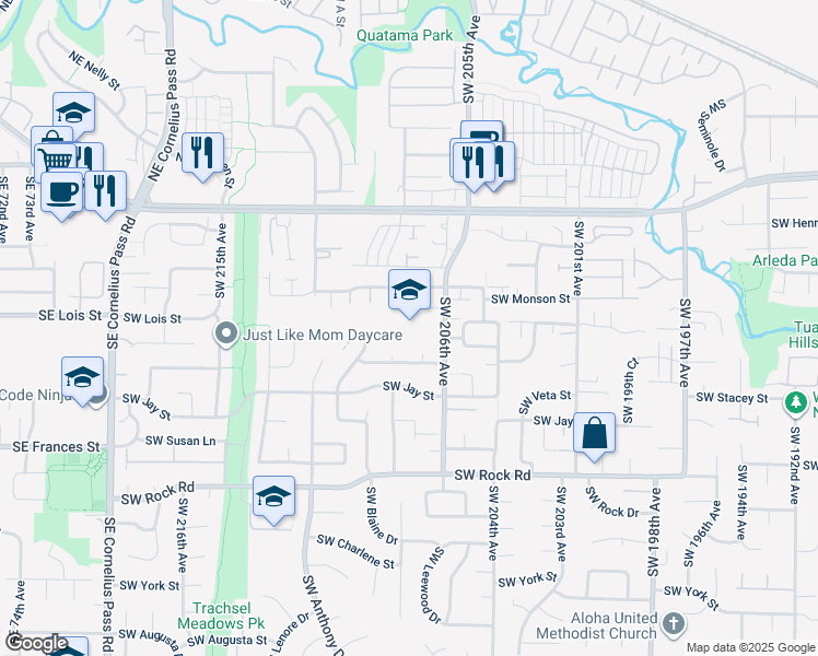 map of restaurants, bars, coffee shops, grocery stores, and more near 1065 Southwest 206th Avenue in Aloha