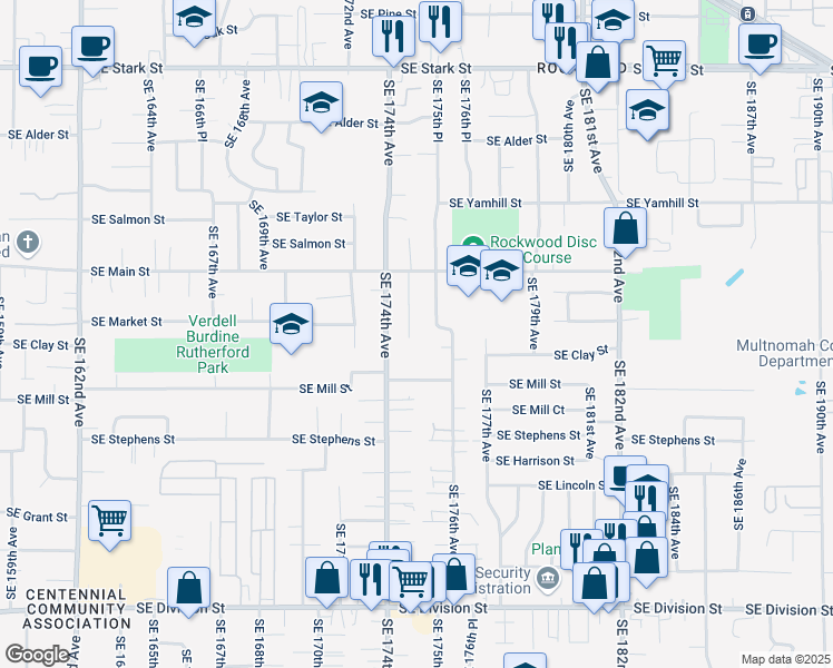 map of restaurants, bars, coffee shops, grocery stores, and more near 1522 Southeast 174th Avenue in Portland