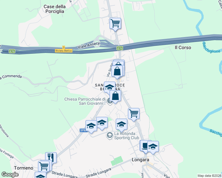 map of restaurants, bars, coffee shops, grocery stores, and more near 13 Strada del Tormeno in Vicenza